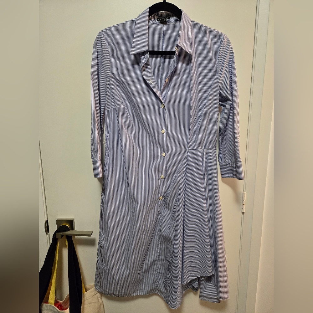 Theory Diaz Blue White Striped Shirt Cotton Dress
